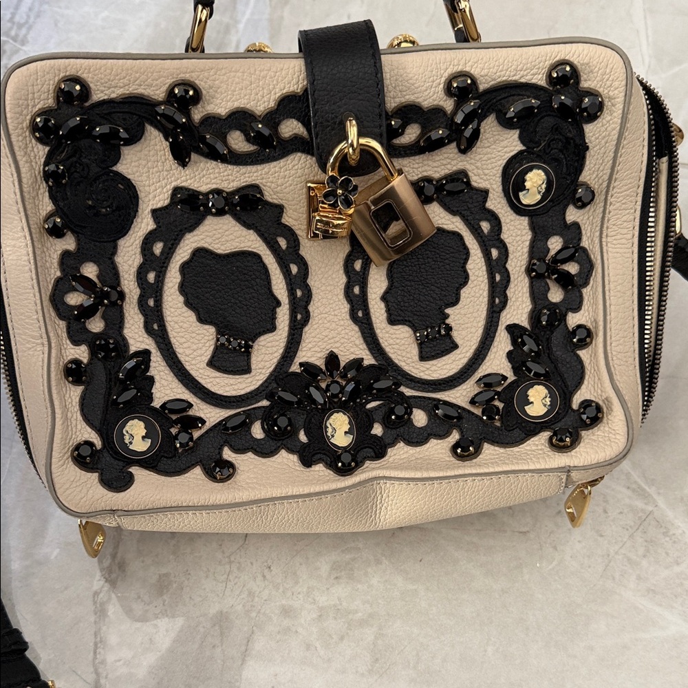 Dolce & Gabbana Cream and Black Embellished Satchel